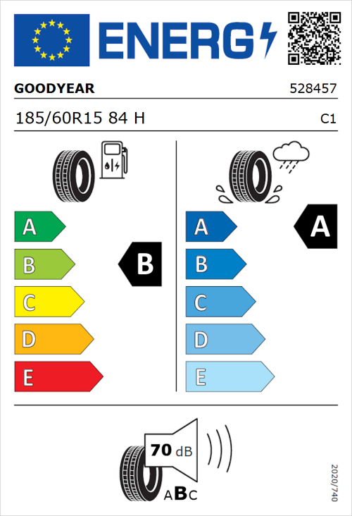 Tyre Label for Goodyear EfficientGrip Performance 185/60R15 84H
