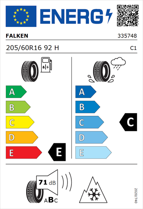 Tyre Label for Falken Eurowinter HS01 205/60R16 92H