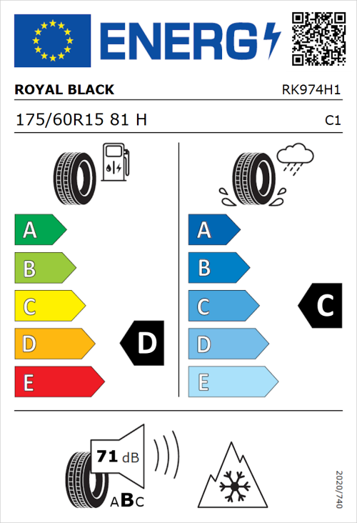 Tyre Label for Royal Black Royal A/S 175/60R15 81H