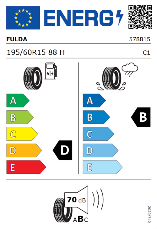 Tyre Label for Fulda EcoControl 195/60R15 88H