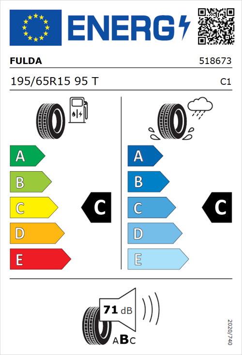 Tyre Label for Fulda EcoControl 195/65R15 95T