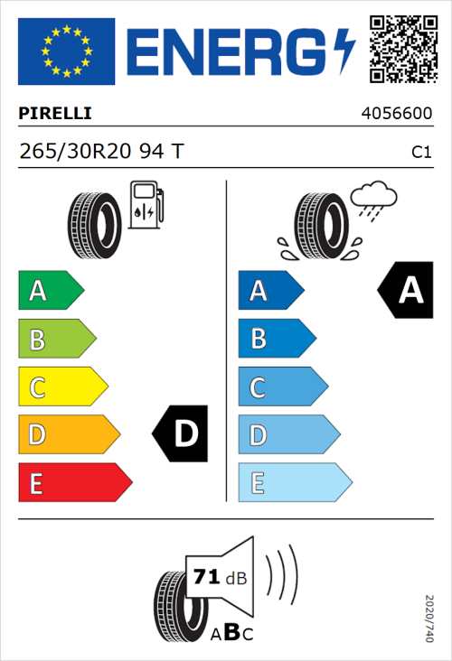 Tyre Label for Pirelli P Zero Corsa (PZC4) 265/30R20 94T