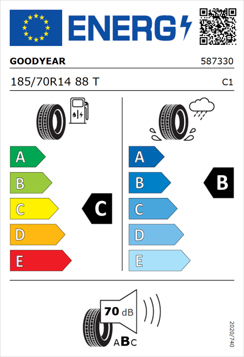 Tyre Label for Goodyear EfficientGrip Compact 2 185/70R14 88T