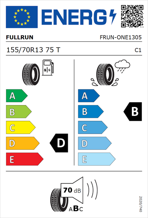Tyre Label for Fullrun Frun-One 155/70R13 75T