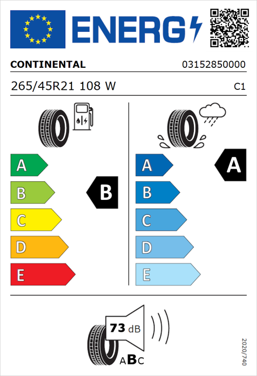 Tyre Label for Continental ContiSportContact 5 265/45R21 108W
