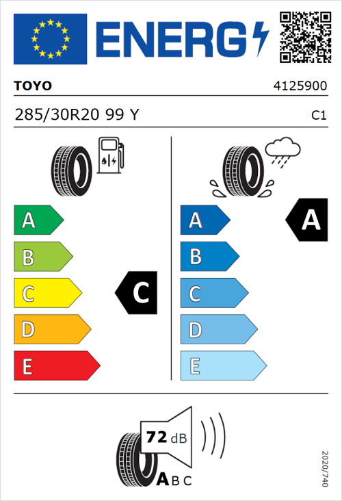 Tyre Label for Toyo Proxes Sport 2 285/30R20 99Y