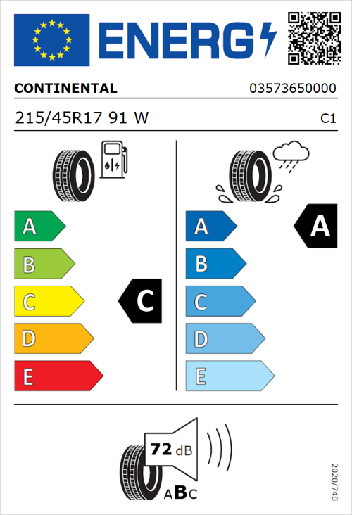 Tyre Label for Continental ContiSportContact 5 215/45R17 91W