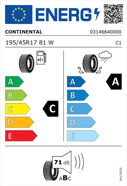 Tyre Label for Continental ContiSportContact 5 195/45R17 81W