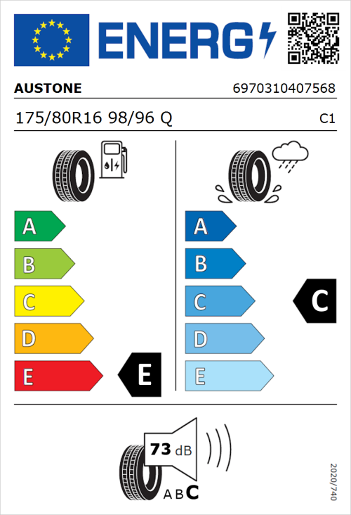 Tyre Label for Austone CSR81 175/80R16 98/96Q