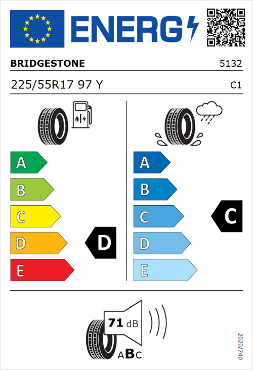 Tyre Label for Bridgestone Turanza ER300 225/55R17 97Y