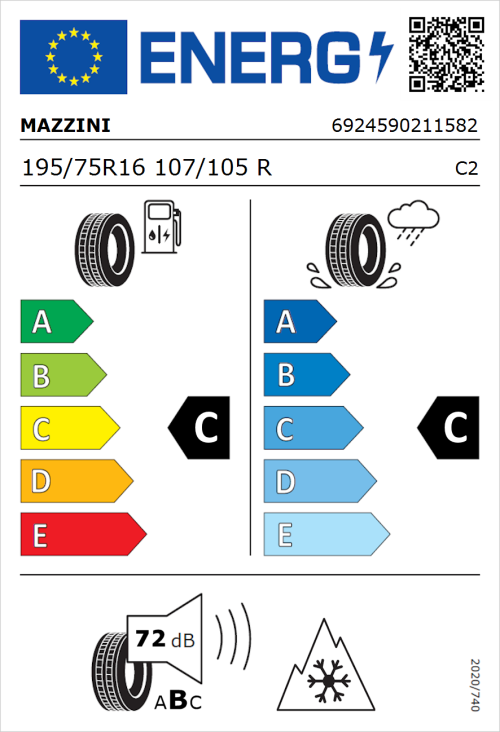 Tyre Label for Mazzini Effivan 195/75R16 107/105R
