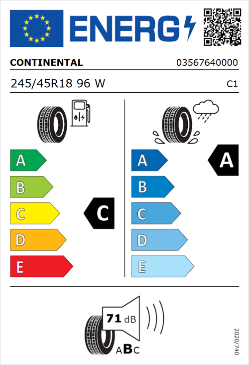 Tyre Label for Continental ContiSportContact 5 Seal 245/45R18 96W
